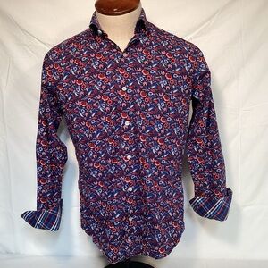 Men's Paisley Geometric Pattern Long Sleeve Button Down Cotton Shirt Size Medium